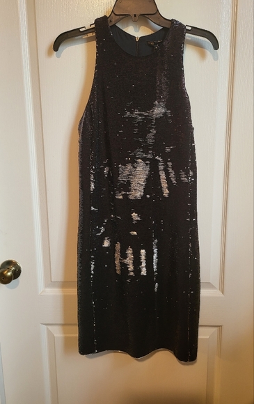 NWT MAJE BLACK/SILVER TWO TONE SEQUIN DRESS - Picture 1 of 10